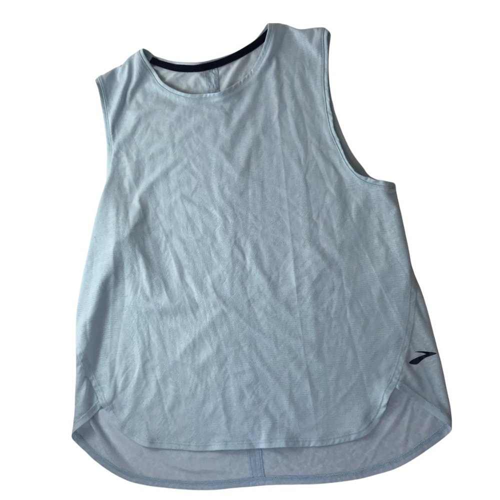 BROOKS Running Tank Top Sleeveless, Lightweight.  Singlet Sheer.  Light Blue M
